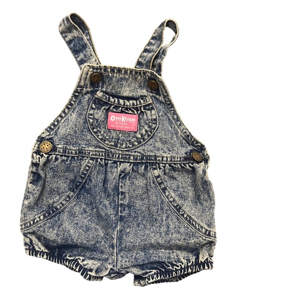 Vintage OshKosh Denim Overalls Acid Baby 3/6 Months Acid Wash USA Bubble 80s 90s - Picture 1 of 6